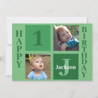 Personalized Kids Photo Cute Green Happy Birthday