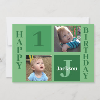 Personalized Kids Photo Cute Green Happy Birthday Card