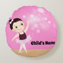 Personalized Kids Pink Ballerina Round Pillow