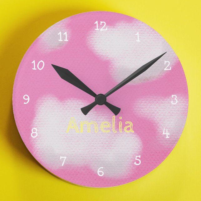Personalized Kids Pink Sky Bedroom Round Clock (Creator Uploaded)