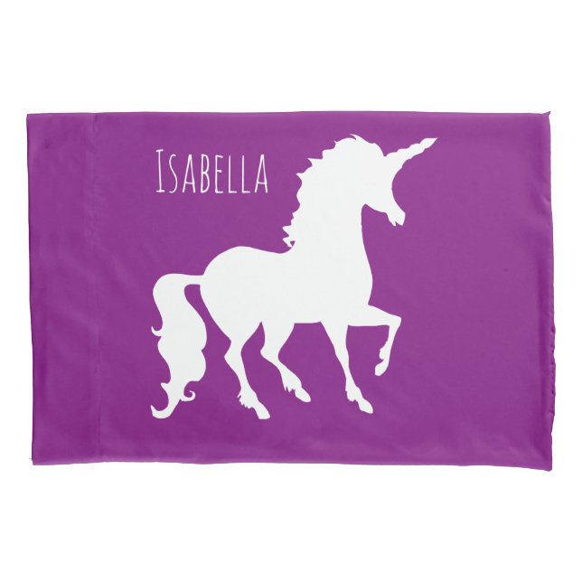 Personalized Kids Purple Pink Unicorn Silhouette Pillowcase (Front)
