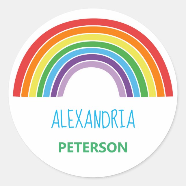 Personalized Kids Rainbow Colourful Classic Round Sticker (Front)