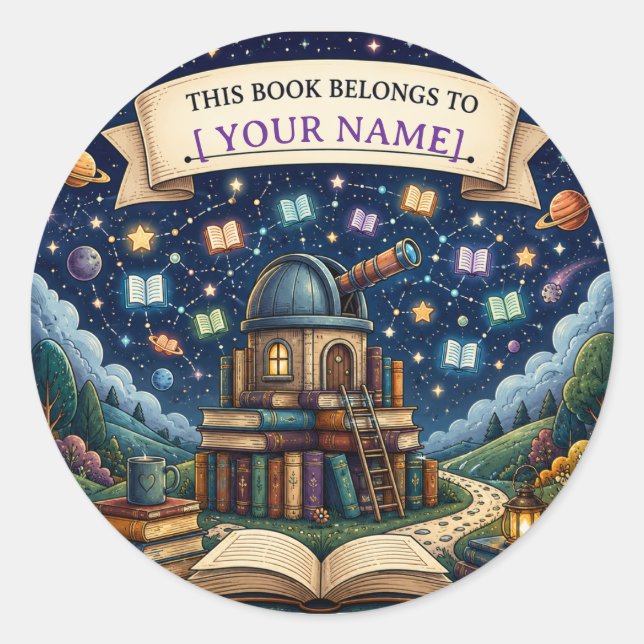 Personalized Kids Reading Adventure Bookplate Classic Round Sticker (Front)
