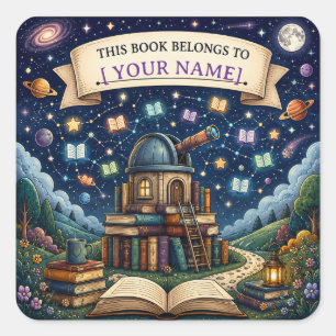 Personalized Kids Reading Adventure Bookplate Square Sticker
