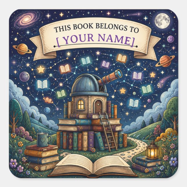 Personalized Kids Reading Adventure Bookplate Square Sticker (Front)