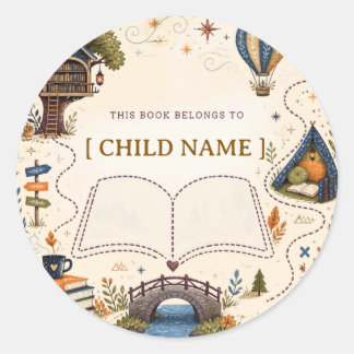 Personalized Kids Reading Bookplate Classic Round Sticker