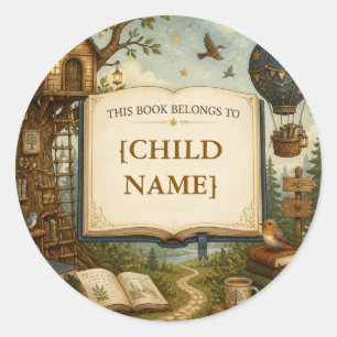 Personalized Kids Reading Bookplate Classic Round Sticker