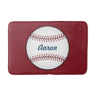 Personalized Kids Red Baseball Bathroom Mat Rug