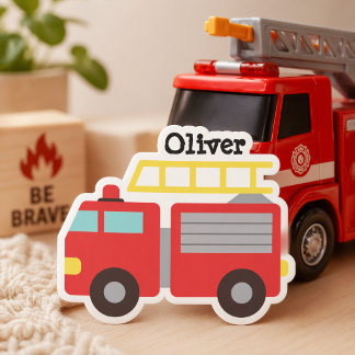 Personalized Kids Red Fire Truck Stickers