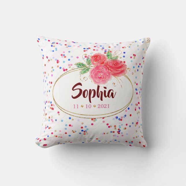 Personalized Kids' Room Decor, glitter girl flower Throw Pillow (Front)