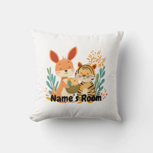 Personalized Kids Room with Kangaroo and Tiger Throw Pillow