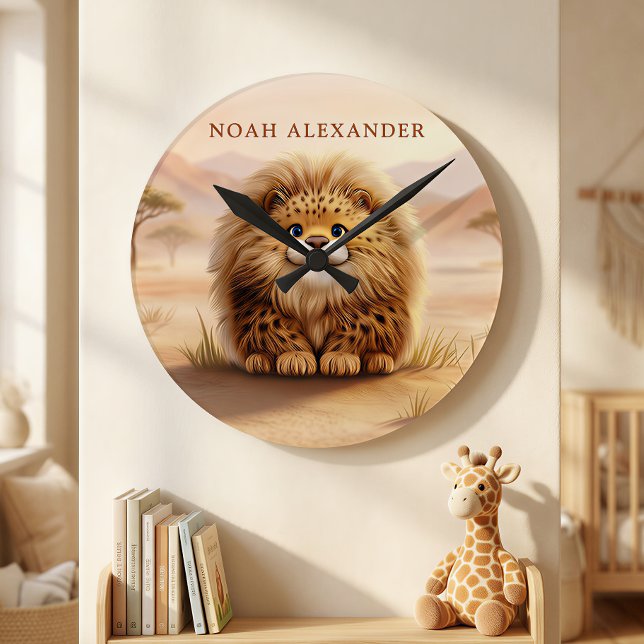 Personalized Kids Safari Cute Fluffy Leopard  Round Clock (Creator Uploaded)