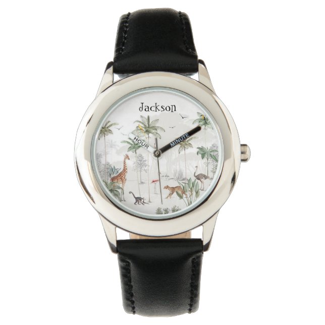Personalized Kids Safari Jungle Animals Name Watch (Front)