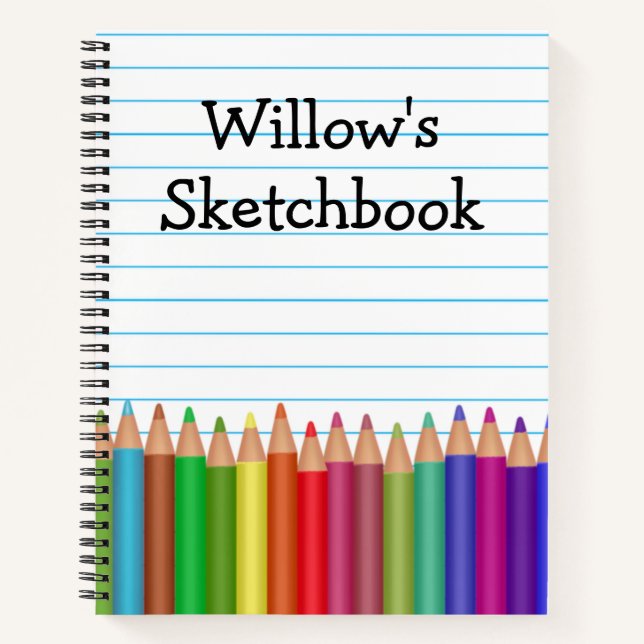 Personalized Kid's Sketchbook Pencils Notebook (Front)