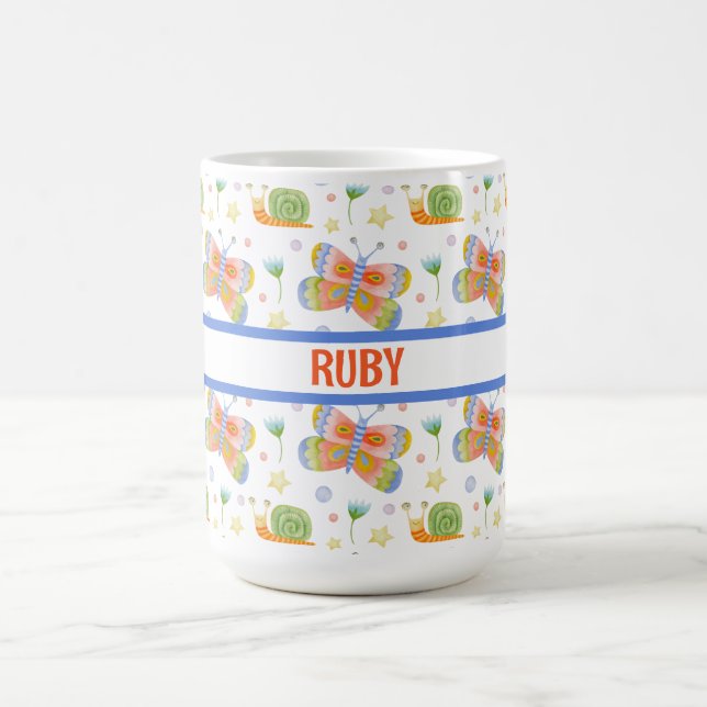 Personalized Kid's Snail and Butterfly Patterned Coffee Mug (Center)