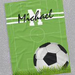 Personalized Kids Soccer Football Fleece Blanket<br><div class="desc">Personalized kids fleece blanket featuring a green background that can be changed to any colour,  a soccer pitch,  your childs initial,  name and a football.</div>