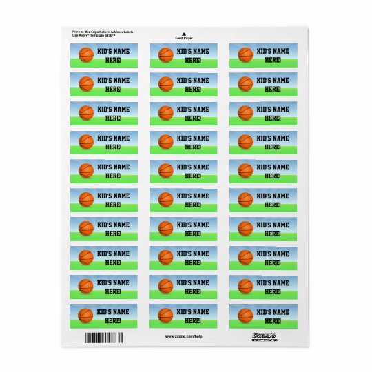 Personalized Kid's Sports Basketball Name School Return Address Label