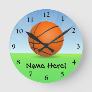 Personalized Kid's Sports Basketball Sunny Day Round Clock