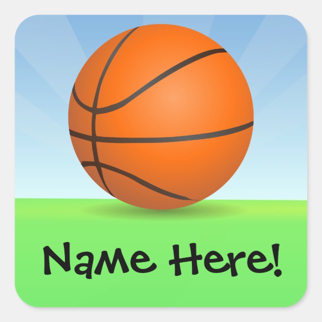 Personalized Kid's Sports Basketball Sunny Day Square Sticker (Front)