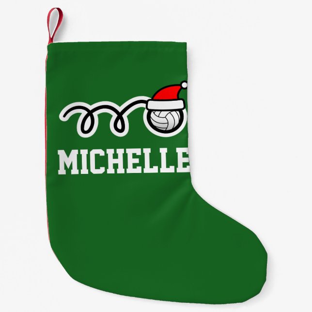Personalized kids sports volleyball santa hat small christmas stocking (Front)