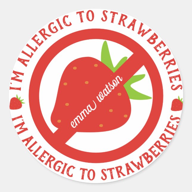 Personalized Kids Strawberry Allergy Alert Classic Round Sticker (Front)