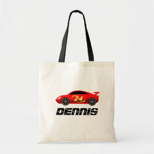 Personalized kid's tote bag with cute toy race car