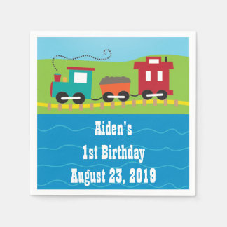 Personalized Kids Train Birthday Napkins