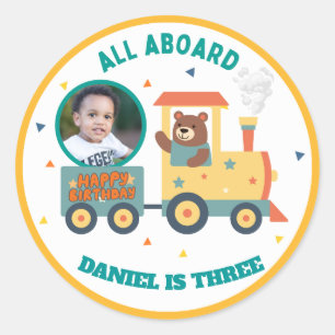 Personalized Kids Train Birthday Photo Sticker
