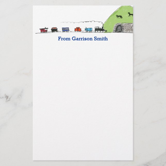 Personalized Kids Train Theme Stationery (Front)