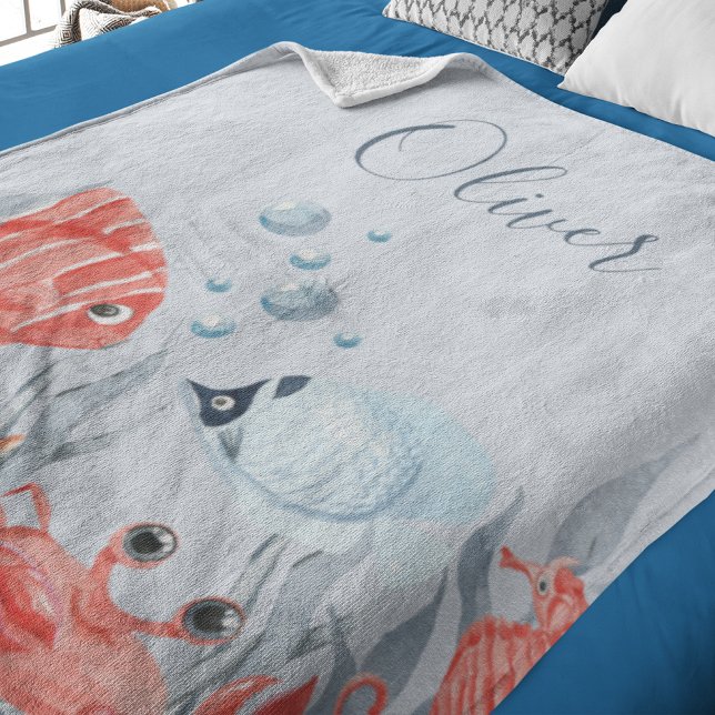 Personalized Kids Under The Sea Fleece Blanket (Creator Uploaded)
