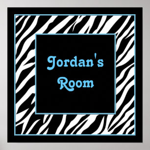 Personalized Kids Wall Decor - Zebra and Blue