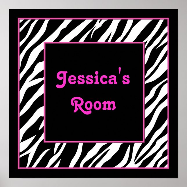 Personalized Kids Wall Decor - Zebra and Pink (Front)