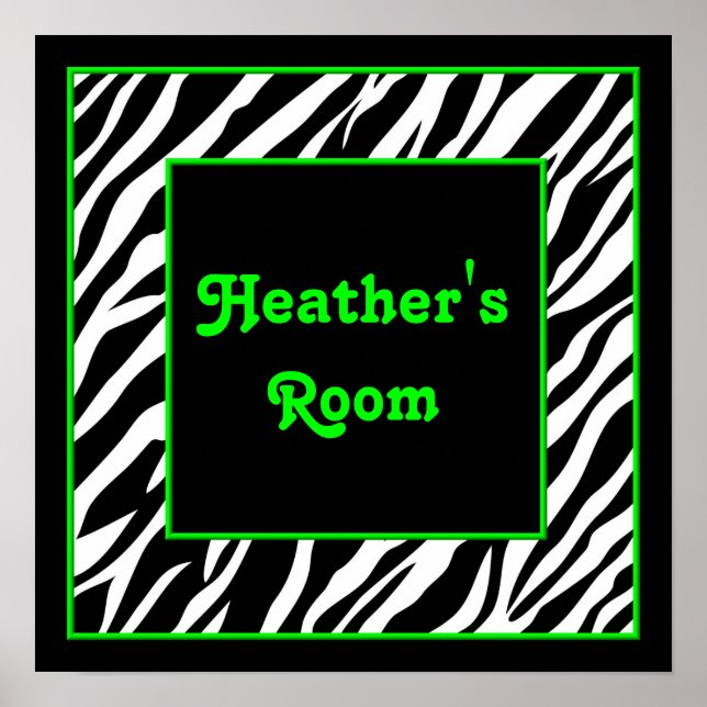 Personalized Kids Wall Decor - Zebra & Lime Green (Front)