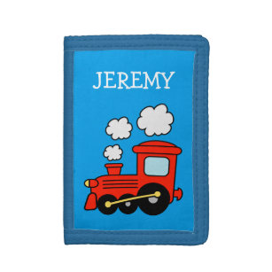 Personalized kids wallet with red choo choo train