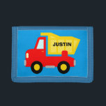 Personalized kids wallet with toy dump truck<br><div class="desc">Personalized kids wallet with toy dump truck. Cute Birthday or Christmas gift idea for little boys Personalizable with name or monogram letter of your child. Make one for your son,  grandson,  nephew etc. Colourful illustration of constuction vehicle.</div>