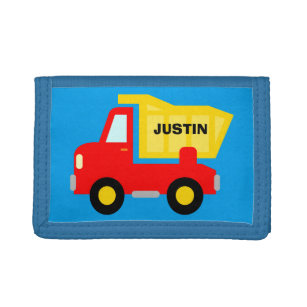 Personalized kids wallet with toy dump truck