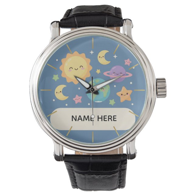 Personalized Kids Watch with Name Cute Space Theme (Front)