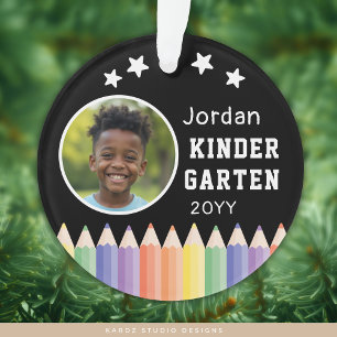 Personalized Kindergarten Colourful Photo Name Ornament