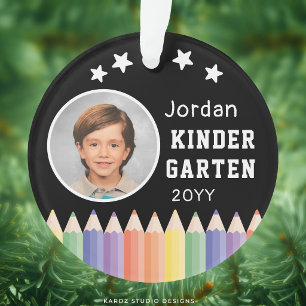 Personalized Kindergarten Colourful Photo Name Ornament