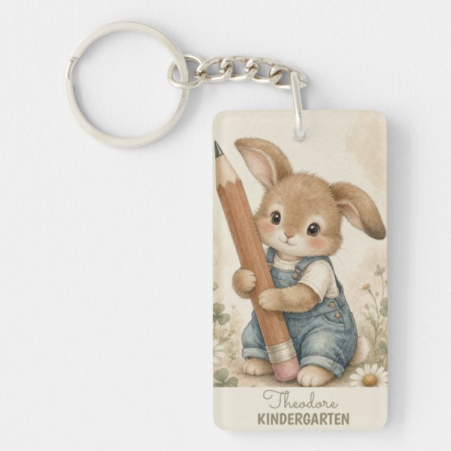 Personalized Kindergarten Cute Bunny Keychain (Front)