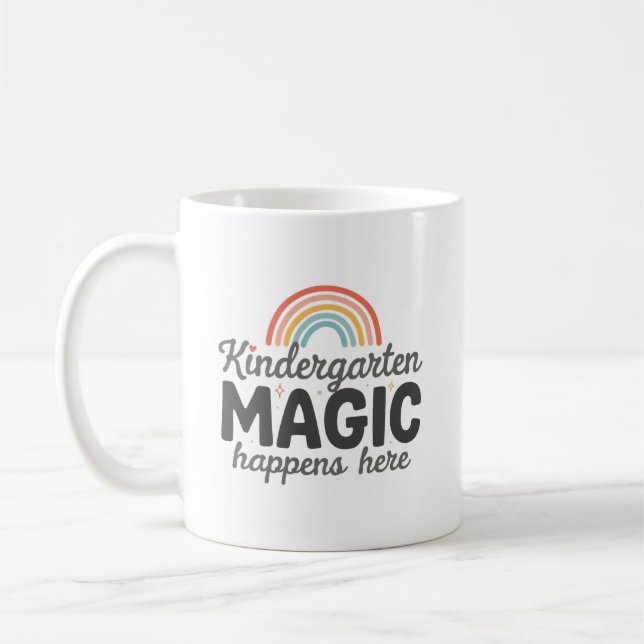 Personalized Kindergarten Magic Happens Here  Coffee Mug (Left)