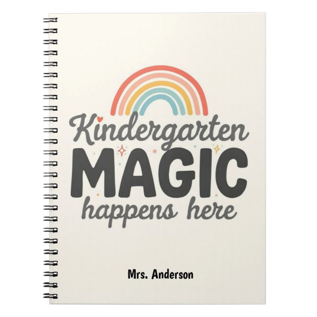 Personalized Kindergarten Magic Happens Here Notebook (Front)