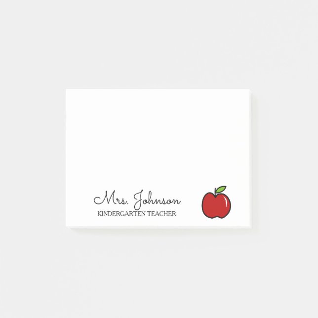 Personalized kindergarten school teacher red apple post-it notes (Front)