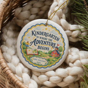 Personalized Kindergarten Teacher Adventure Gift Ceramic Ornament