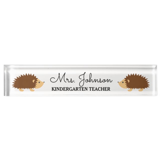 Personalized kindergarten teacher cute hedgehog nameplate (Front)