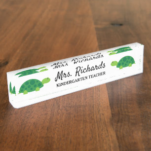 Personalized kindergarten teacher green turtle nameplate