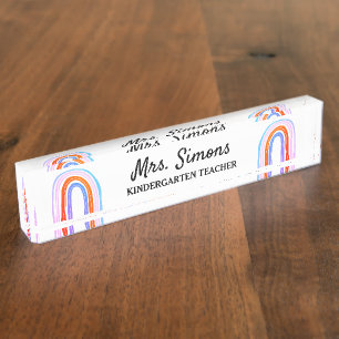 Personalized kindergarten teacher rainbow color nameplate