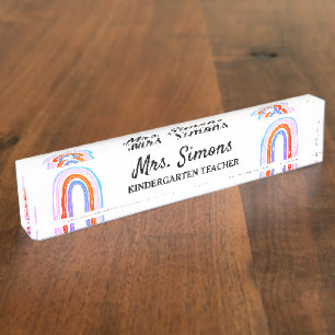 Personalized kindergarten teacher rainbow colour nameplate