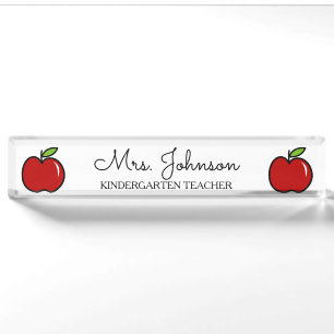Personalized kindergarten teacher red apple icon nameplate