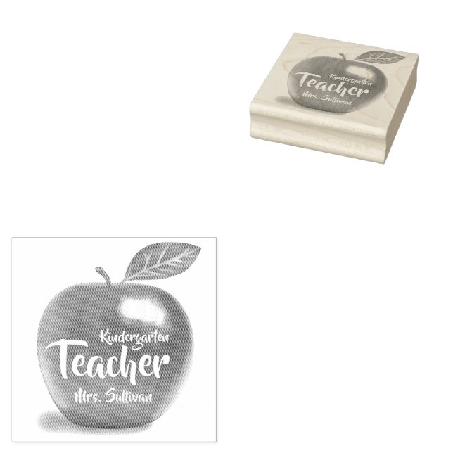 Personalized Kindergarten Teacher Red Apple  Rubber Stamp (Stamped)